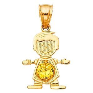 14k Real Yellow Gold November Birthstone CZ Boy Charm Pendant | birthday gift |